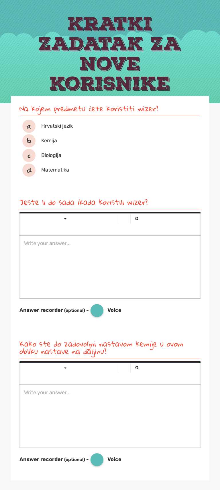 Kratki zadatak za nove korisnike worksheet preview image