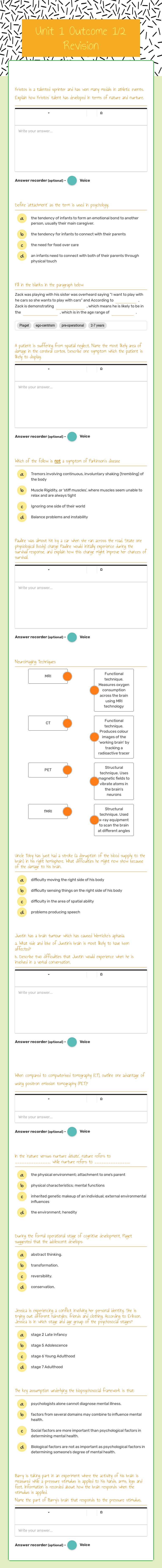 Unit 1 Outcome 1/2 Revision Grade 11 worksheet preview