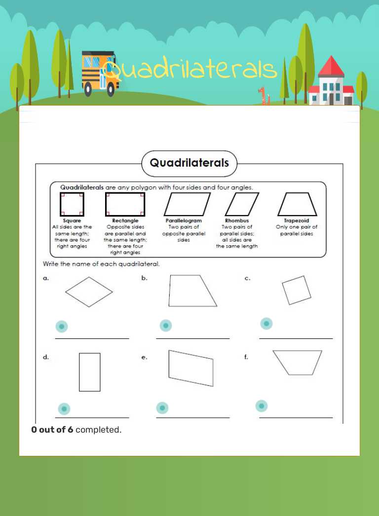 Quadrilaterals worksheet preview image