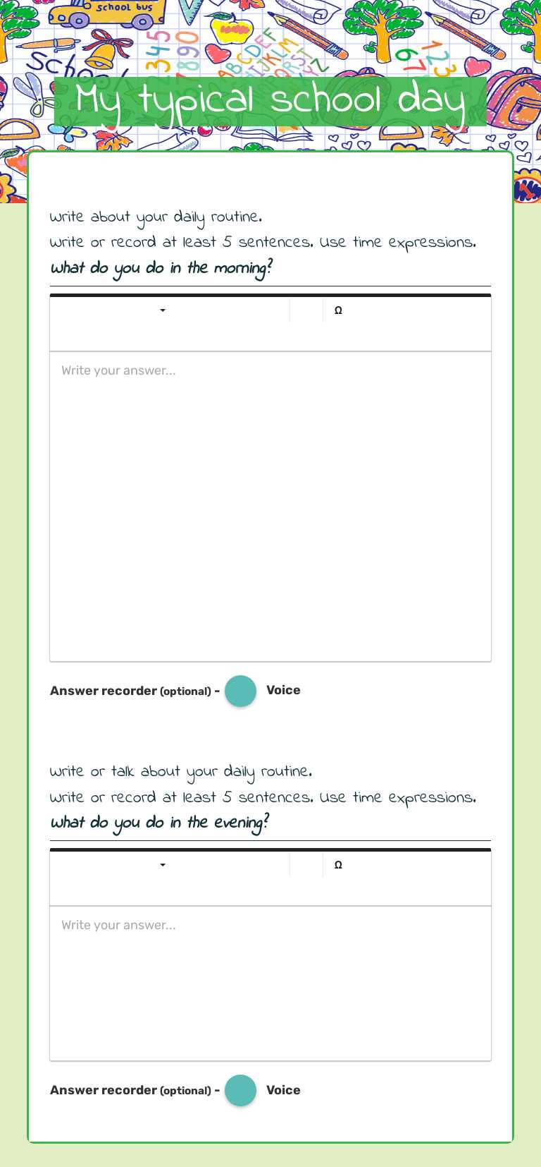 My typical school day Grade 5 worksheet preview