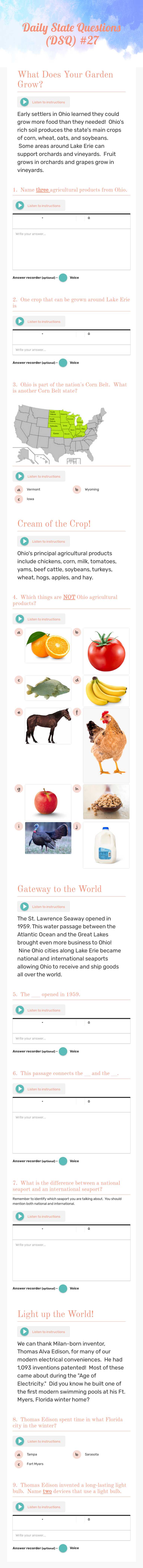 Daily State Questions (DSQ) #27 worksheet preview image