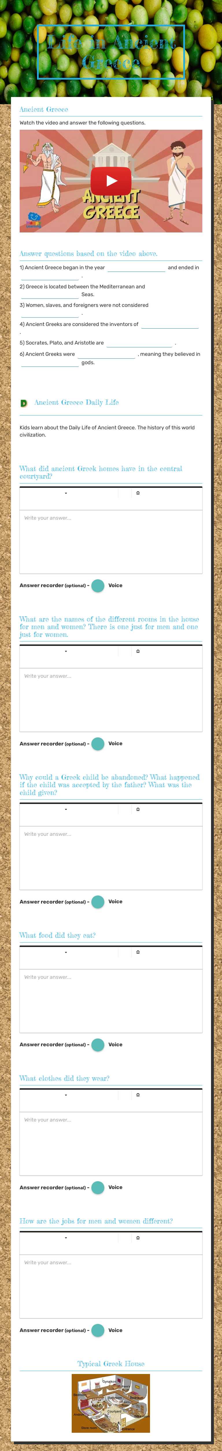 Life in Ancient Greece worksheet preview image