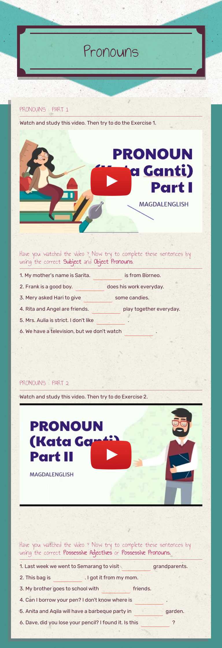 Pronouns worksheet preview image
