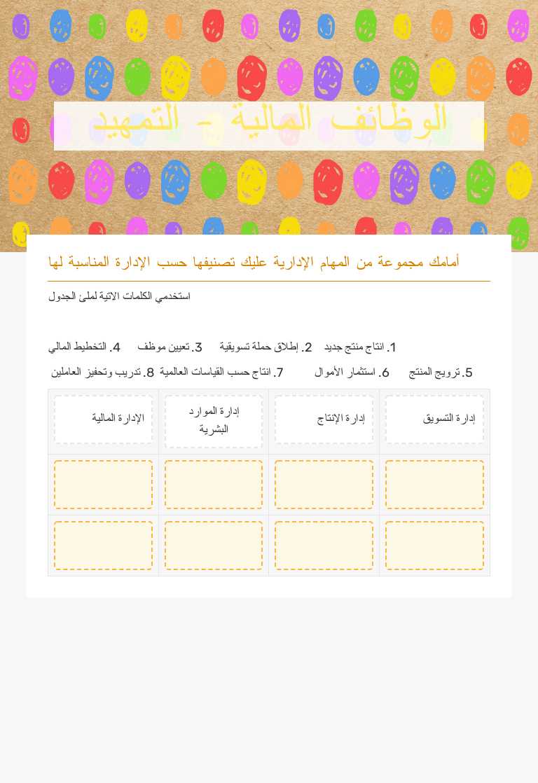 الوظائف المالية - التمهيد worksheet preview image