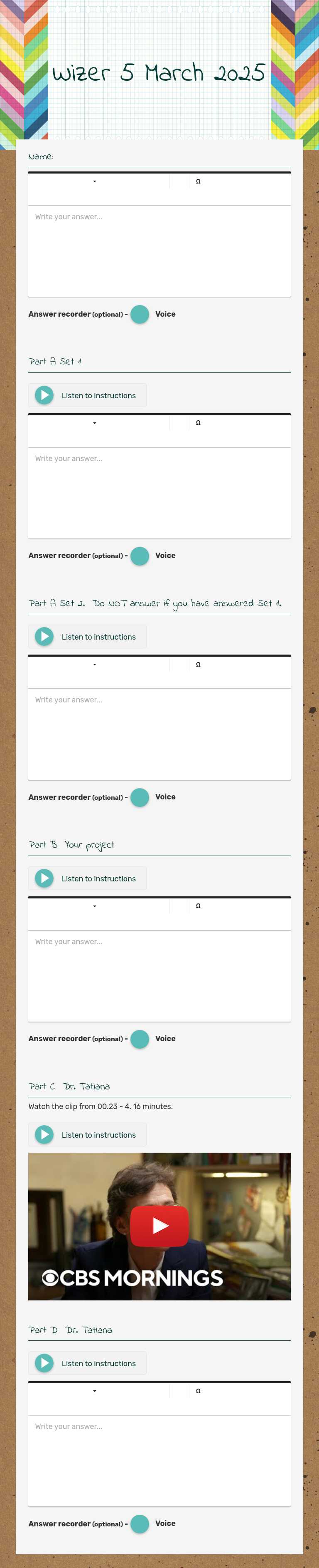 Wizer 5 March 2025 worksheet preview image