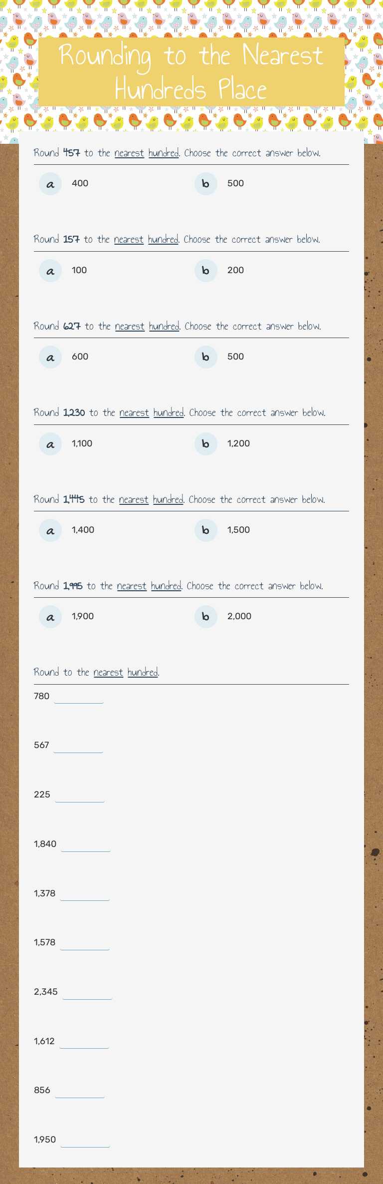 Rounding to the Nearest Hundreds Place worksheet preview image