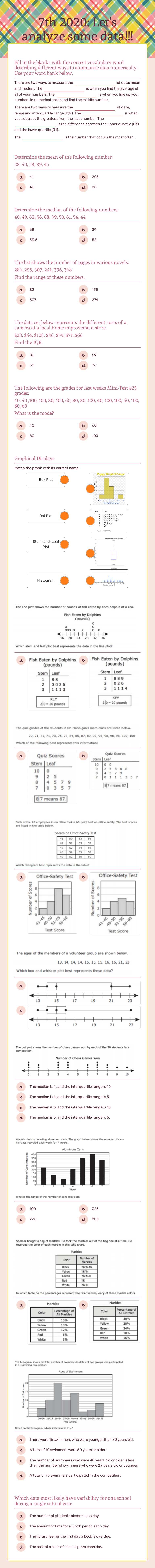 7th 2020: Let's analyze some data!!! Grade 6 worksheet preview