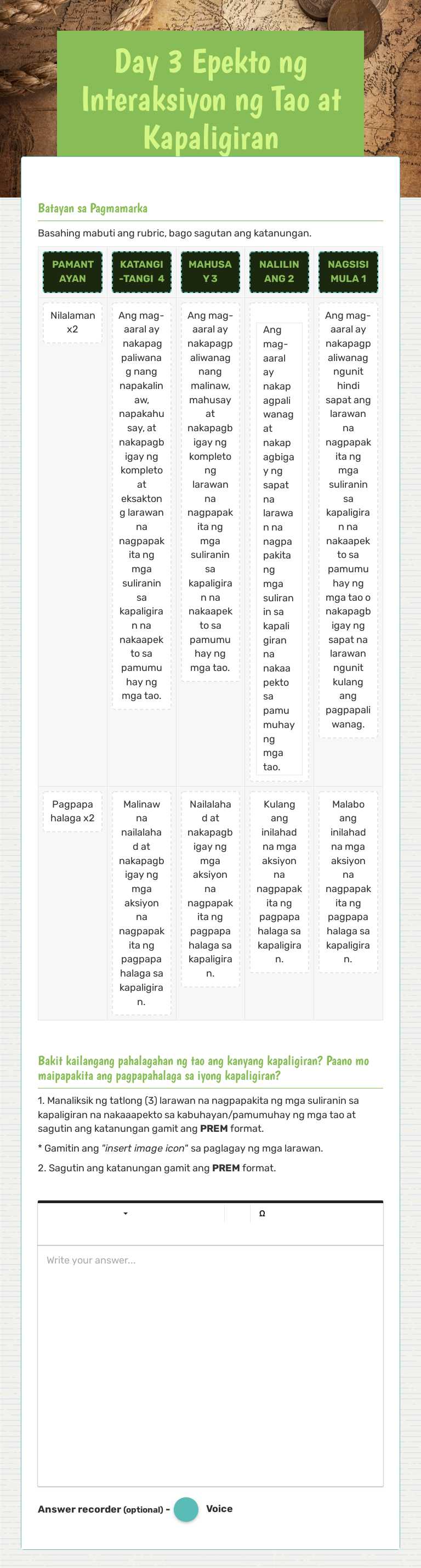 Day 3 Epekto ng Interaksiyon ng Tao at Kapaligiran worksheet preview image