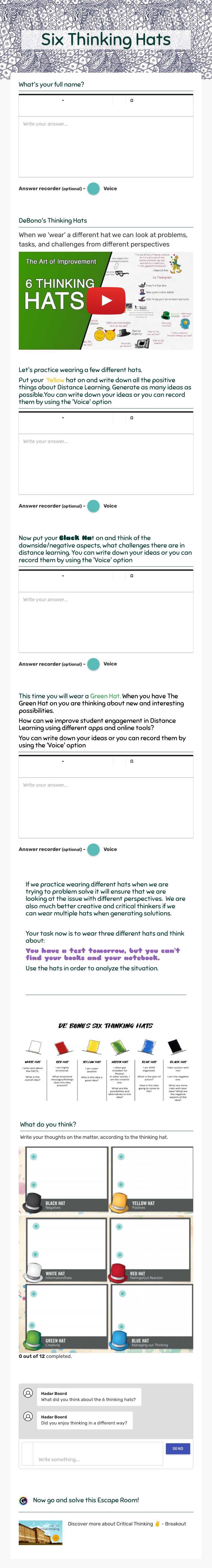 Six Thinking Hats worksheet preview image