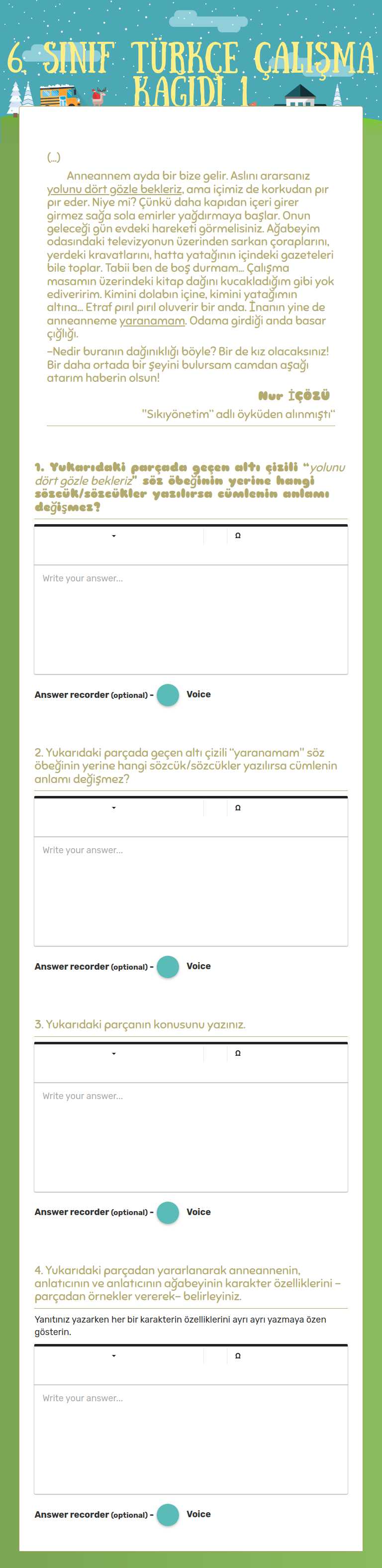 6. SINIF TÜRKÇE ÇALIŞMA KAĞIDI 1 worksheet preview image
