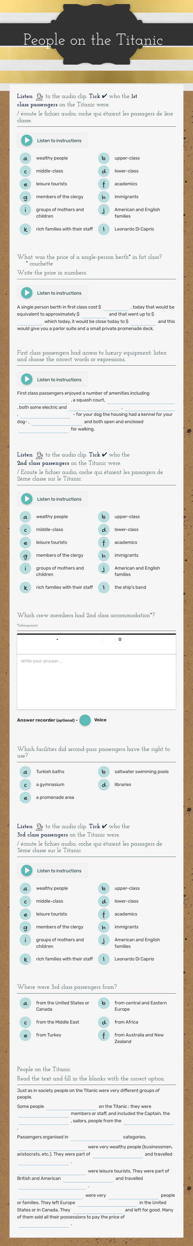 People on the Titanic Other worksheet preview