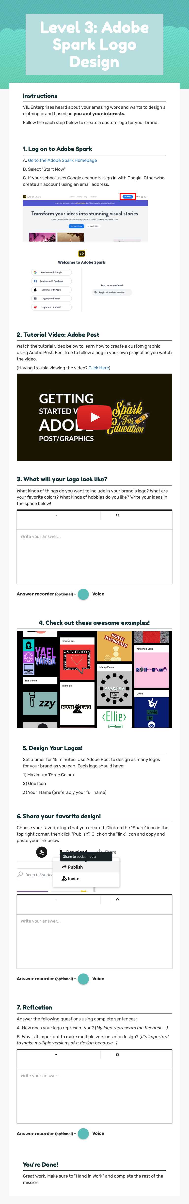 Level 3: Adobe Spark Logo Design worksheet preview image