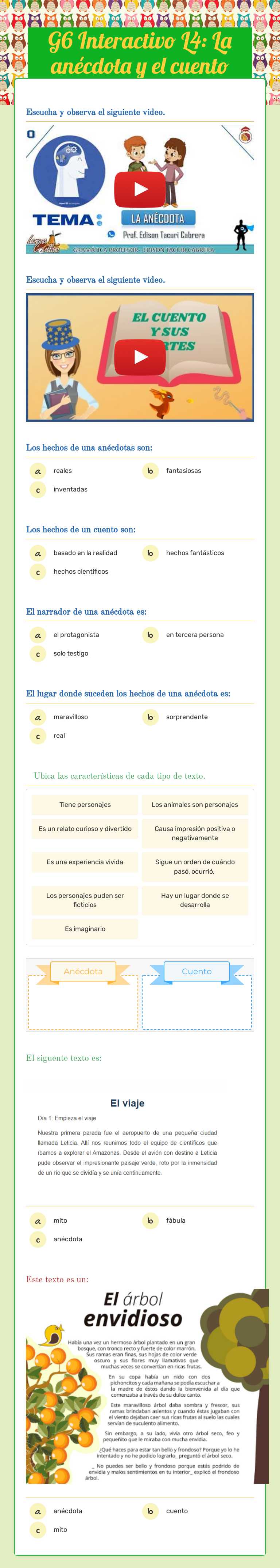 G6 Interactivo L4:  La anécdota y el cuento worksheet preview image