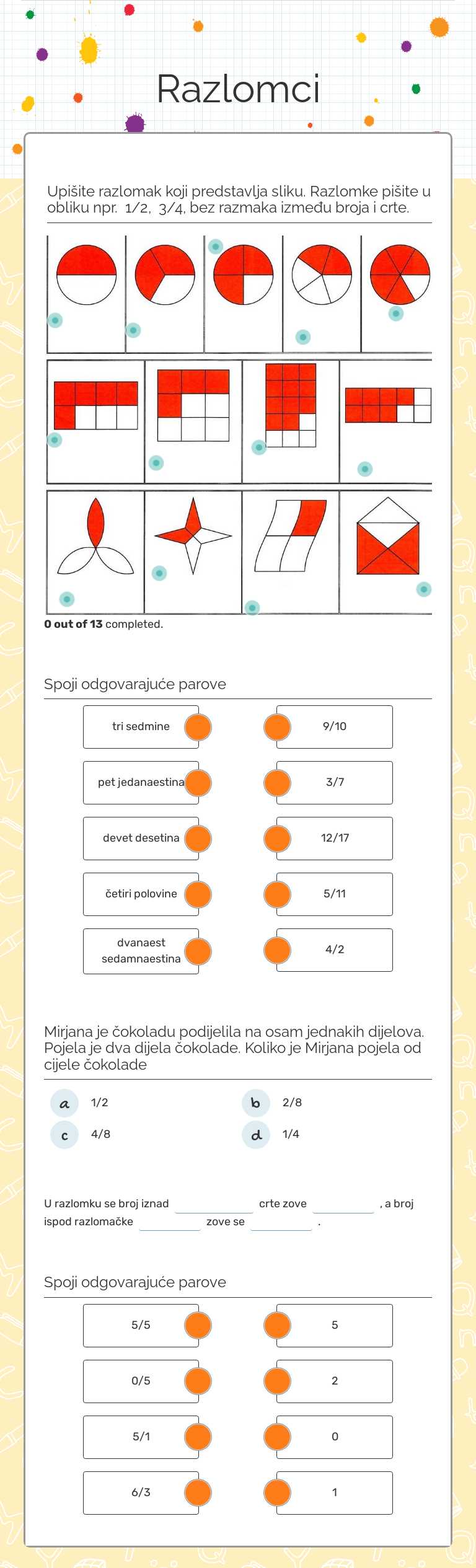 Razlomci worksheet preview image