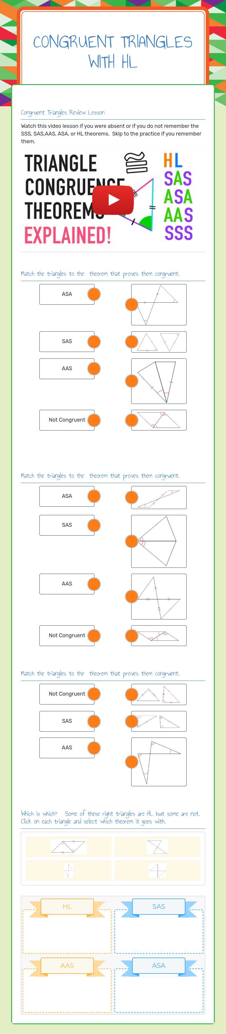 Congruent Triangles with HL worksheet preview image