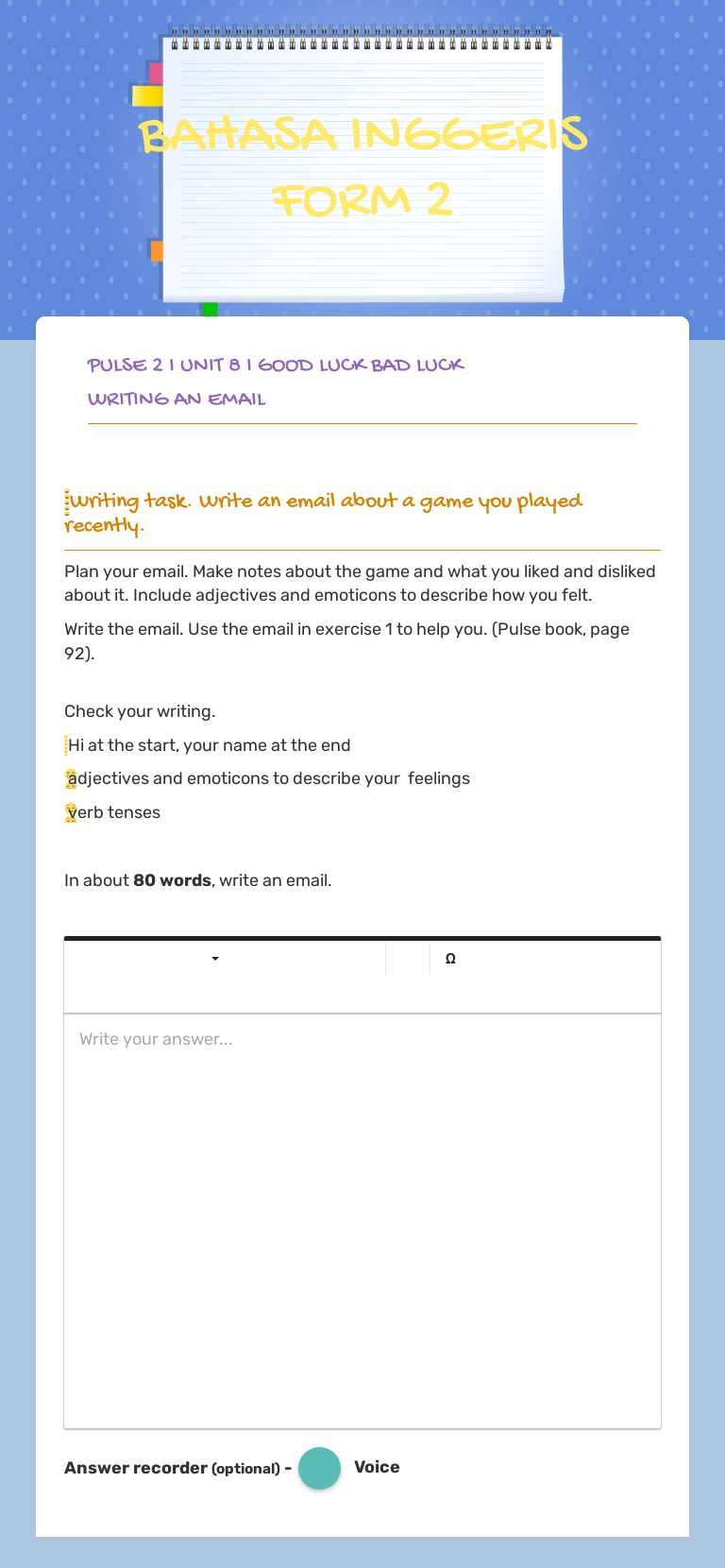 BAHASA INGGERIS FORM 2 worksheet preview image