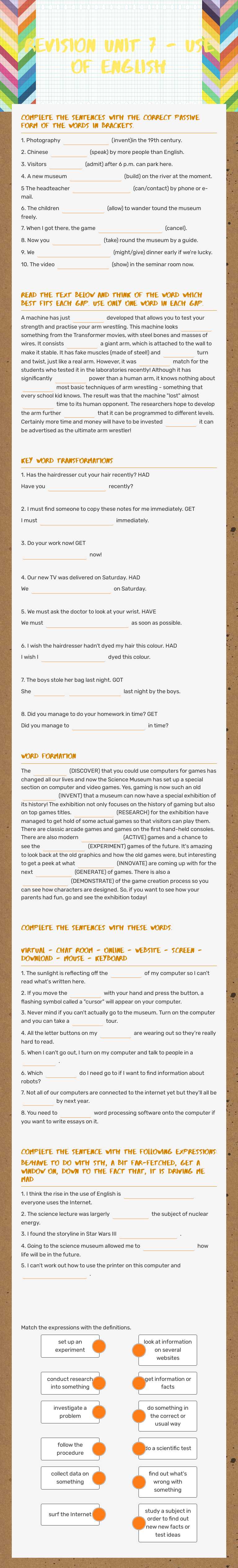 revision unit 7 - use of english worksheet preview image