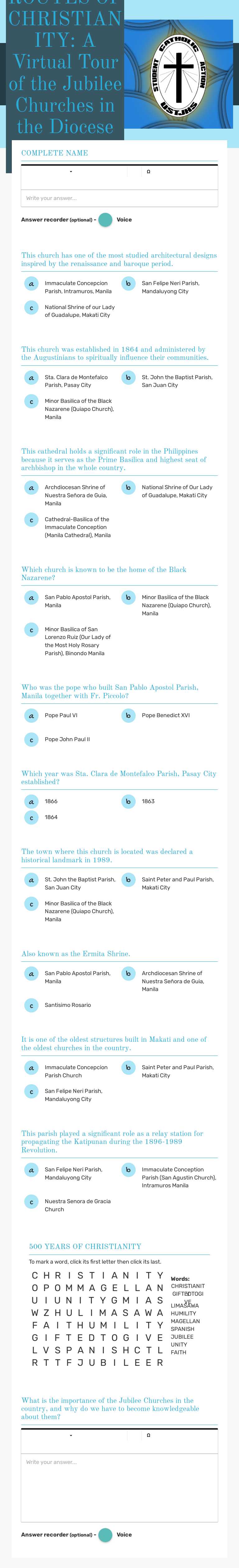 ROUTES OF CHRISTIANITY: A Virtual Tour of the Jubilee Churches in the Diocese of Manila worksheet preview image