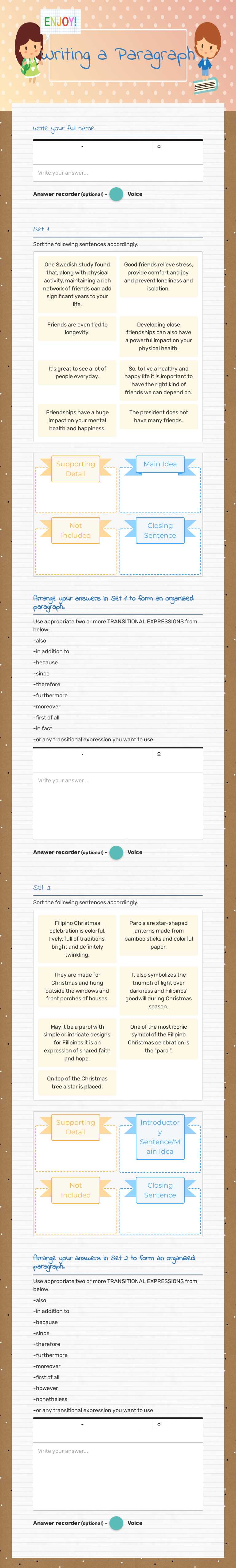 Writing a Paragraph worksheet preview image