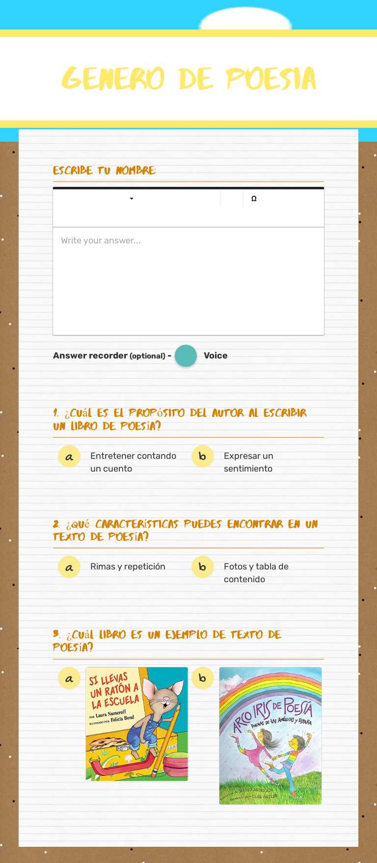 Genero de poesia worksheet preview image