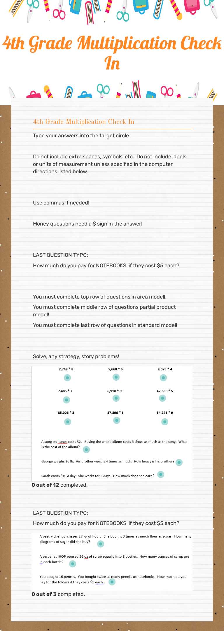 4th Grade Multiplication Check In Grade 4 worksheet preview