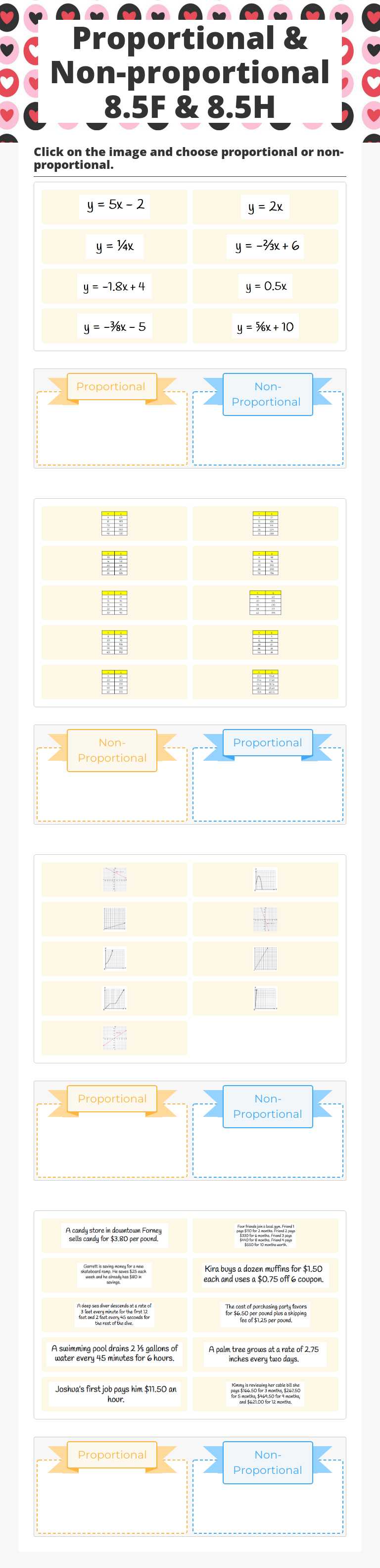 Proportional & Non-proportional  8.5F & 8.5H Grade 8 worksheet preview