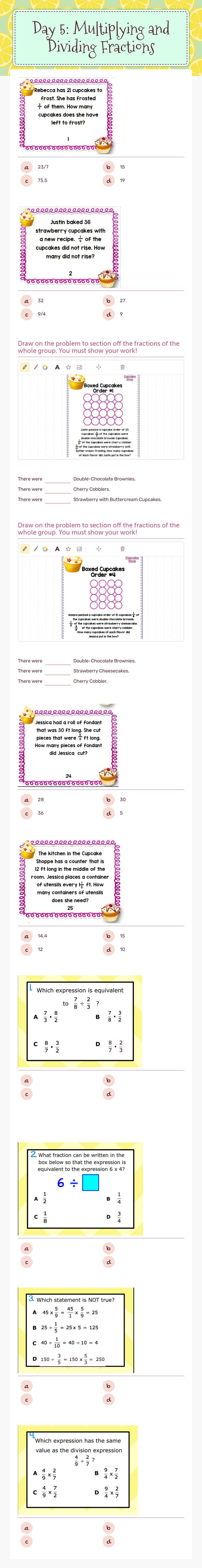 Day 5: Multiplying and Dividing Fractions Grade 5 worksheet preview