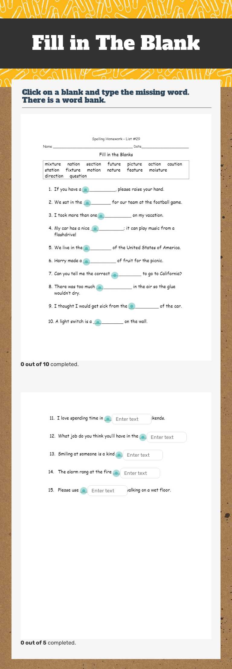 Fill in The Blank Grade 2 worksheet preview