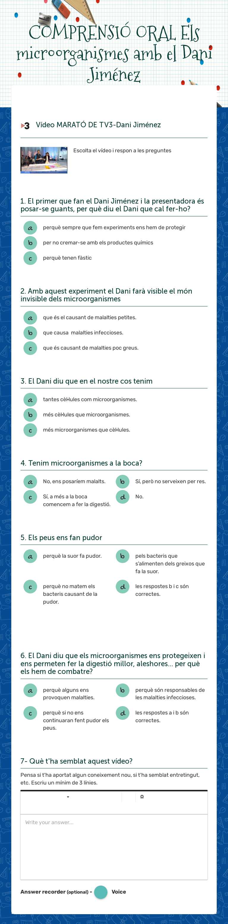 COMPRENSIÓ ORAL
Els microorganismes amb el Dani Jiménez Grade 6 worksheet preview