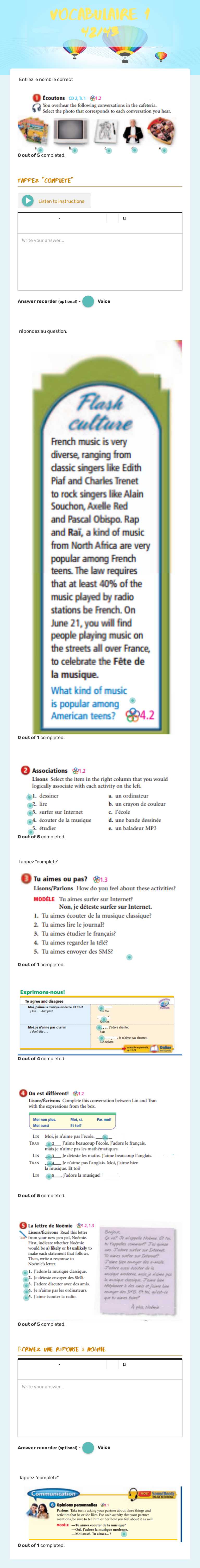 vocabulaire 1 42/43 worksheet preview image