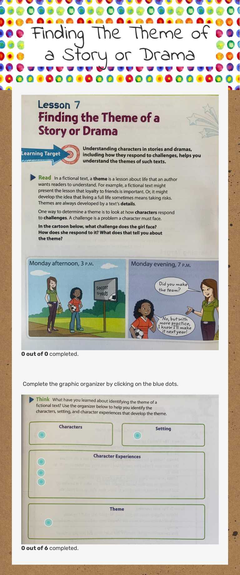 Finding The Theme of a Story or Drama worksheet preview image