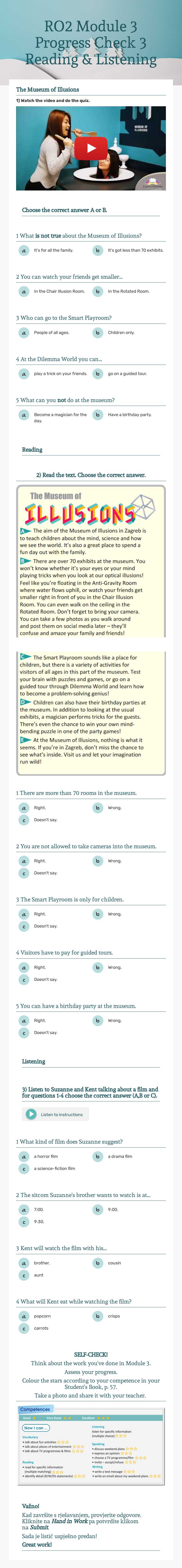 RO2 Module 3 Progress Check 3  Reading & Listening Grade 6 worksheet preview