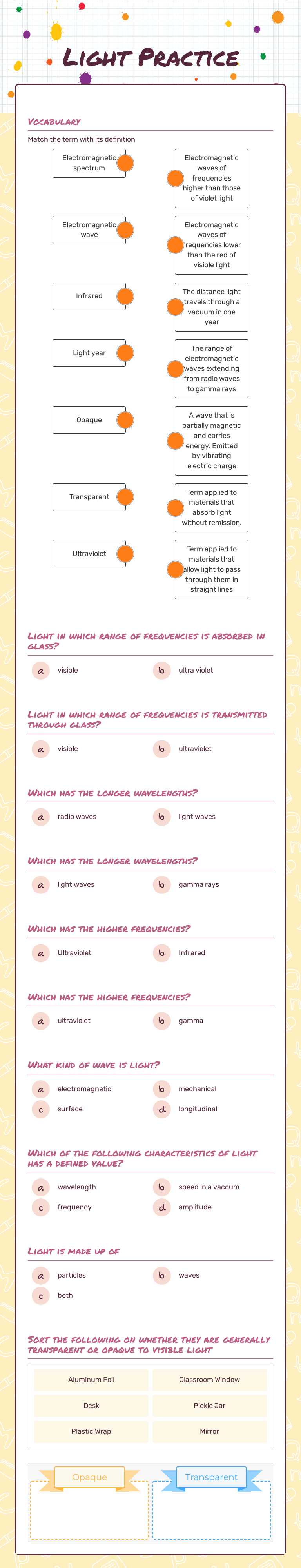 Light Practice worksheet preview image