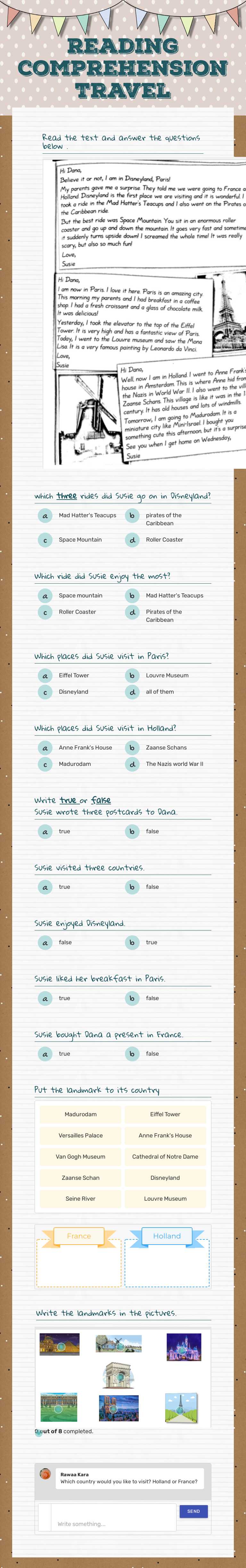 Reading comprehension
Travel Grade 7 worksheet preview