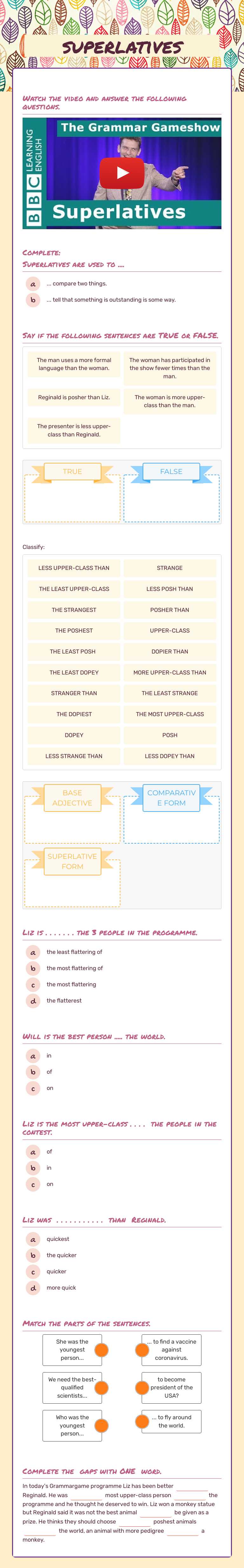 superlatives worksheet preview image