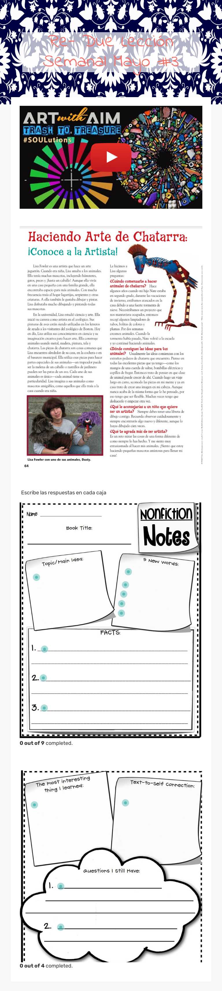 Re- Due  Lección Semanal             
 Mayo #3 worksheet preview image