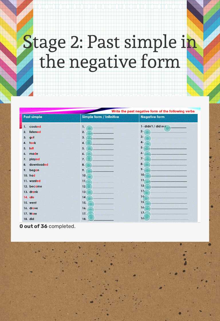 Stage 2: Past simple in the negative form worksheet preview image