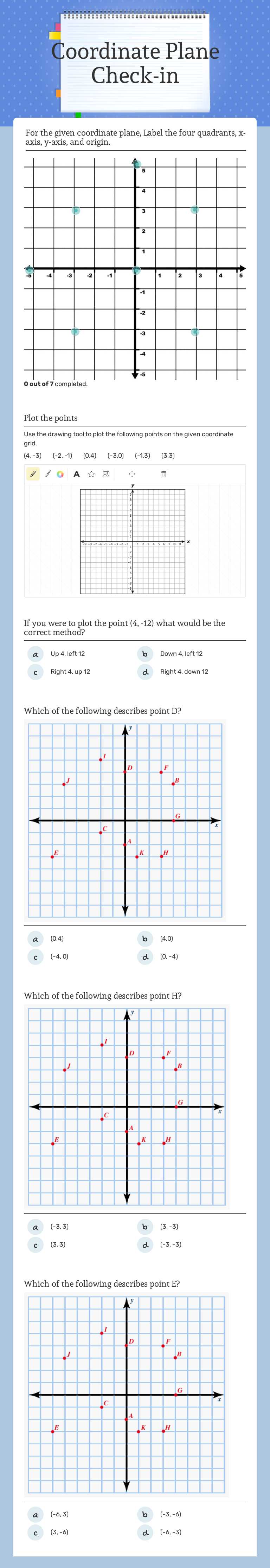 Coordinate Plane Check-in Grade 6 worksheet preview