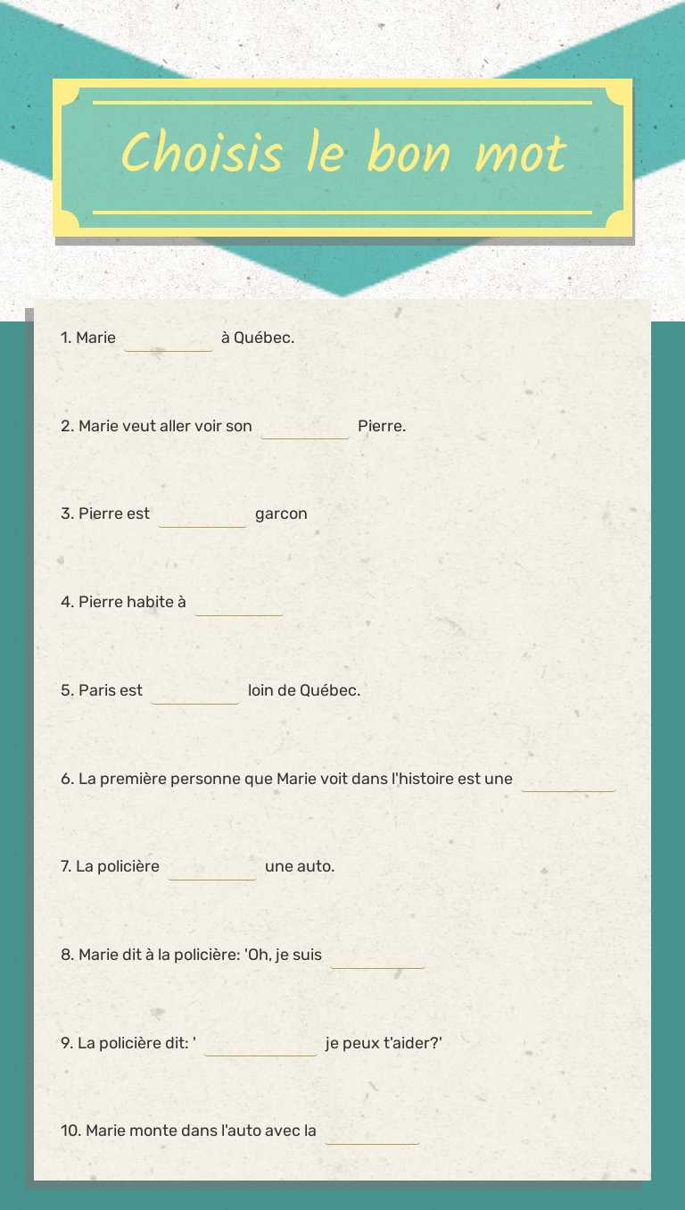 Choisis le bon mot worksheet preview image