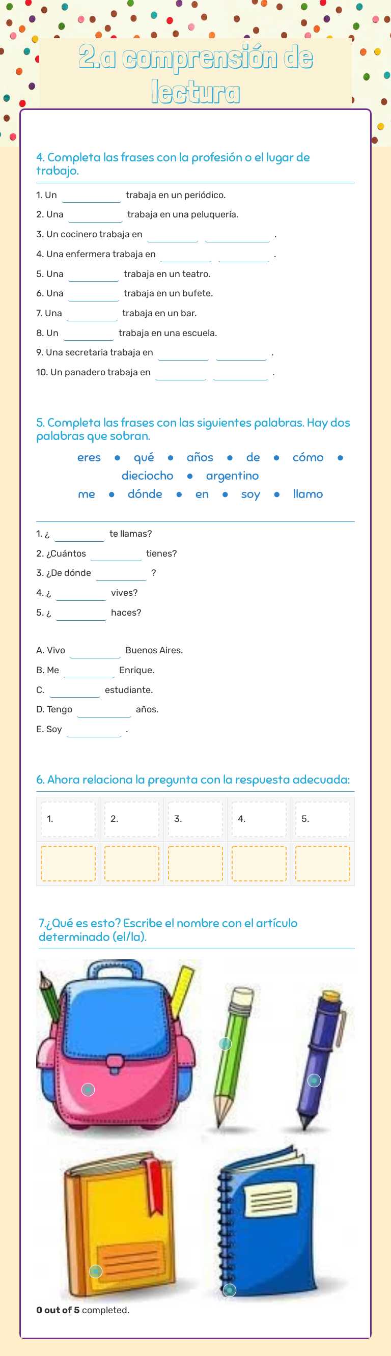 2.a comprensión de lectura worksheet preview image