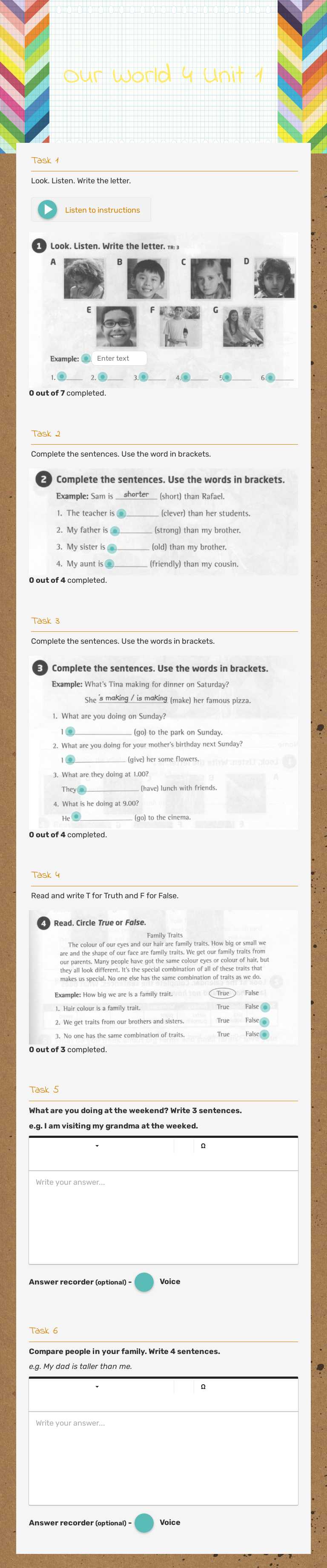 Our World 4 Unit 1 worksheet preview image