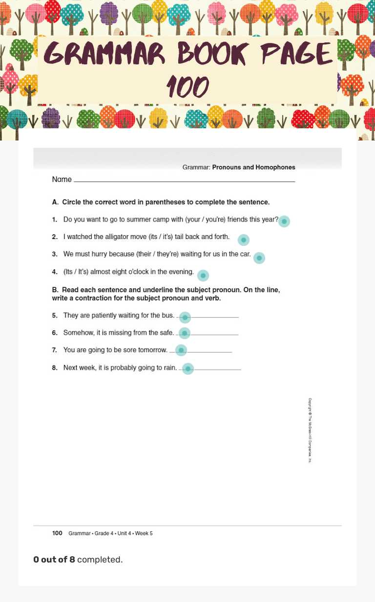 Grammar Book Page 100 worksheet preview image