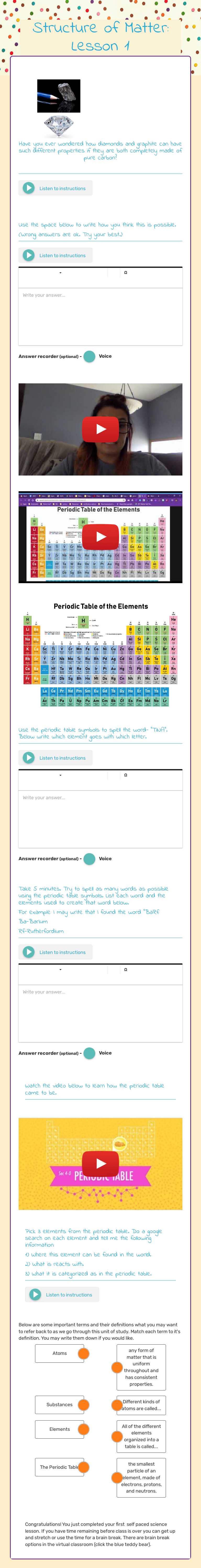 Structure of Matter: Lesson 1 Grade 6 worksheet preview