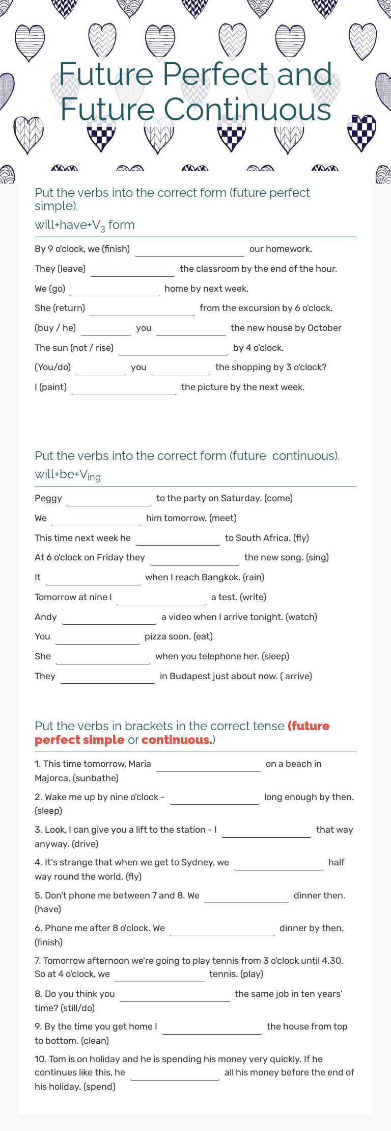 Future Perfect and Future  Continuous worksheet preview image