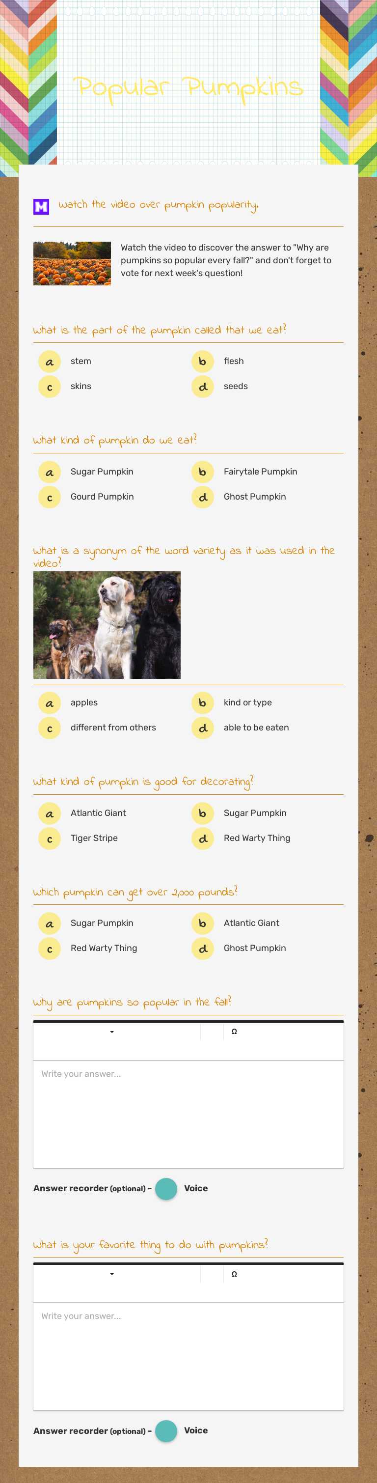 Popular Pumpkins Grade 4 worksheet preview