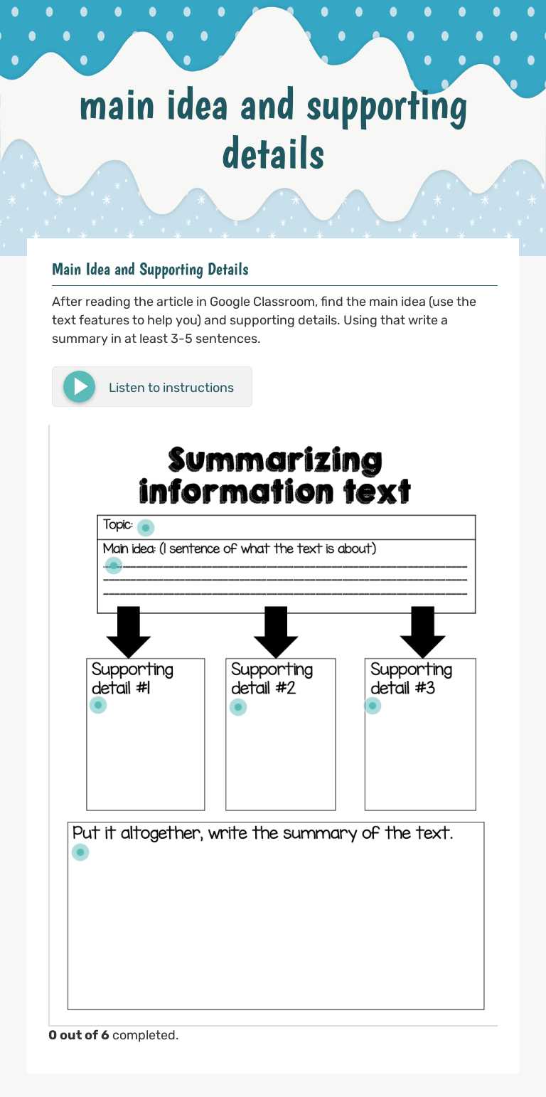 main idea and supporting details worksheet preview image
