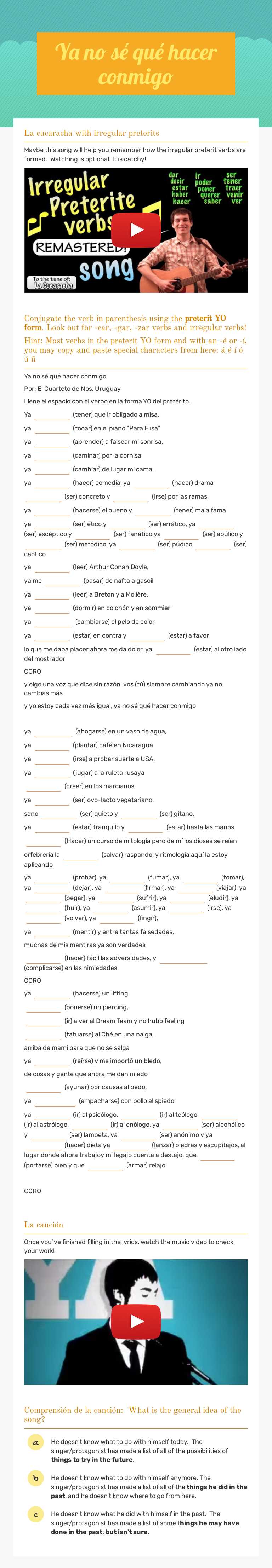 Ya no sé qué hacer conmigo worksheet preview image