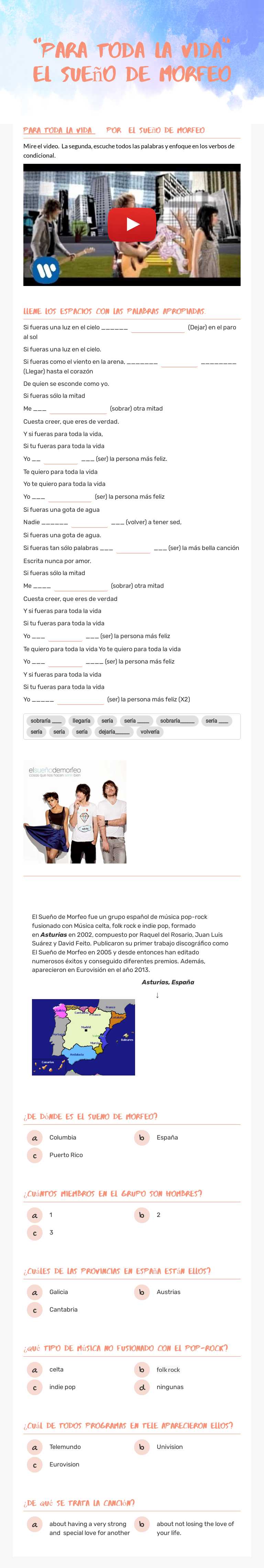 “Para toda la vida” 
El sueño de Morfeo Grade 10 worksheet preview