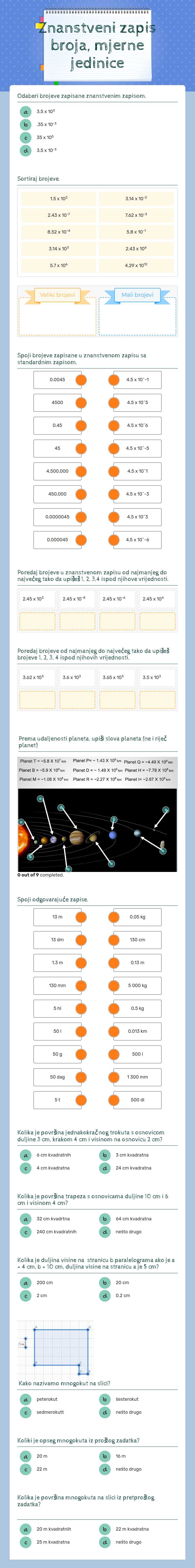 Znanstveni zapis broja, mjerne jedinice worksheet preview image
