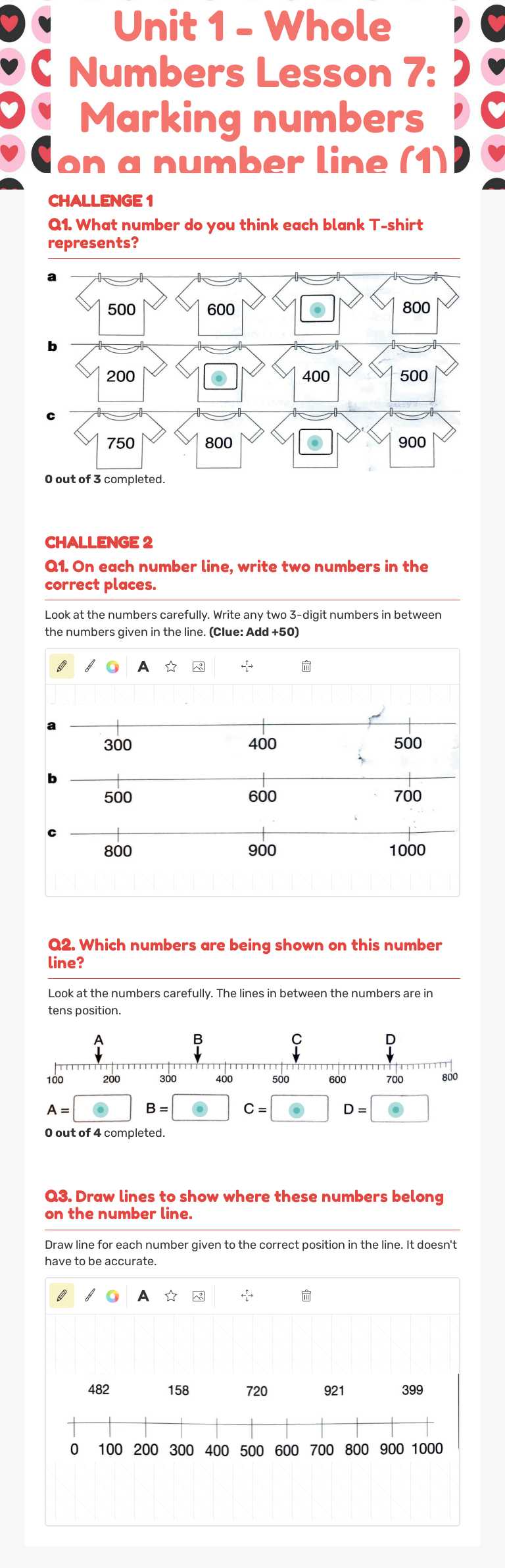 Unit 1 - Whole Numbers 
Lesson 7: Marking numbers on a number line (1) worksheet preview image